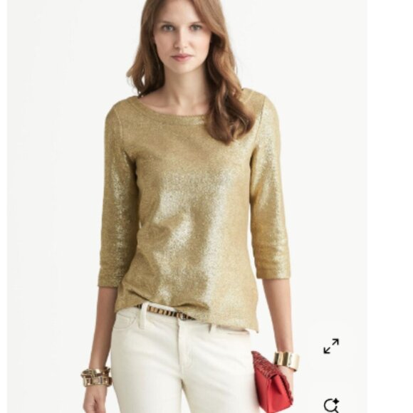 Banana Republic 3/4 Sleeve Gold Metallic Pullover Small - Picture 1 of 5